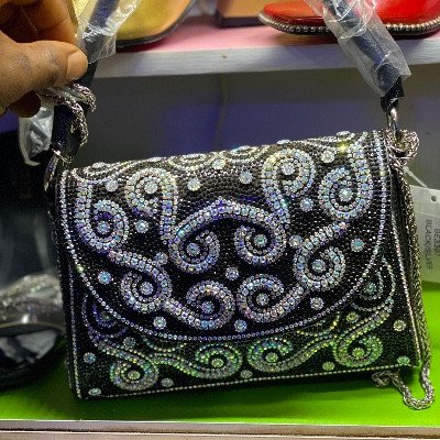 Black stoned flap bag